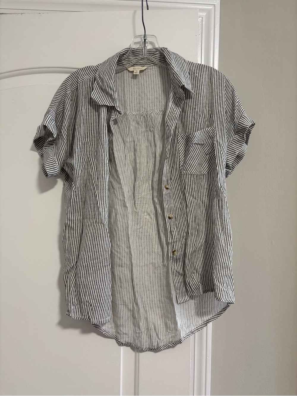 SIM + SAM, Lightweight Black and White Striped Women’s Blouse, Size Medium